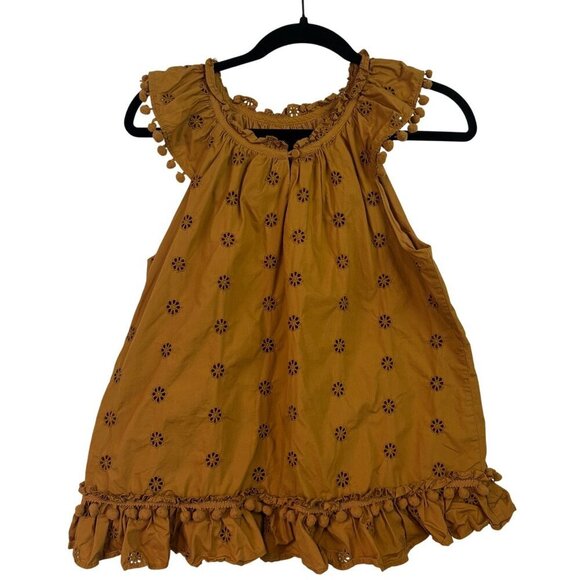 J.Crew Eyelet Pom-Pom flutter sleeve Poplin Cotton Golden Yellow Top Size S - Picture 2 of 12